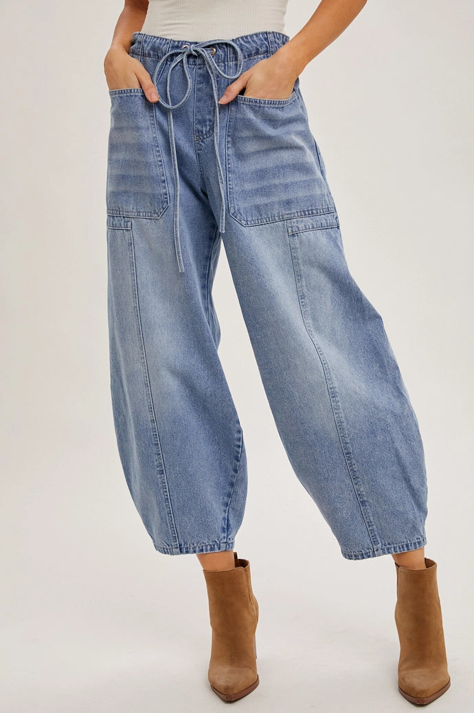 Denim Mid-Waist Barrel Jeans
