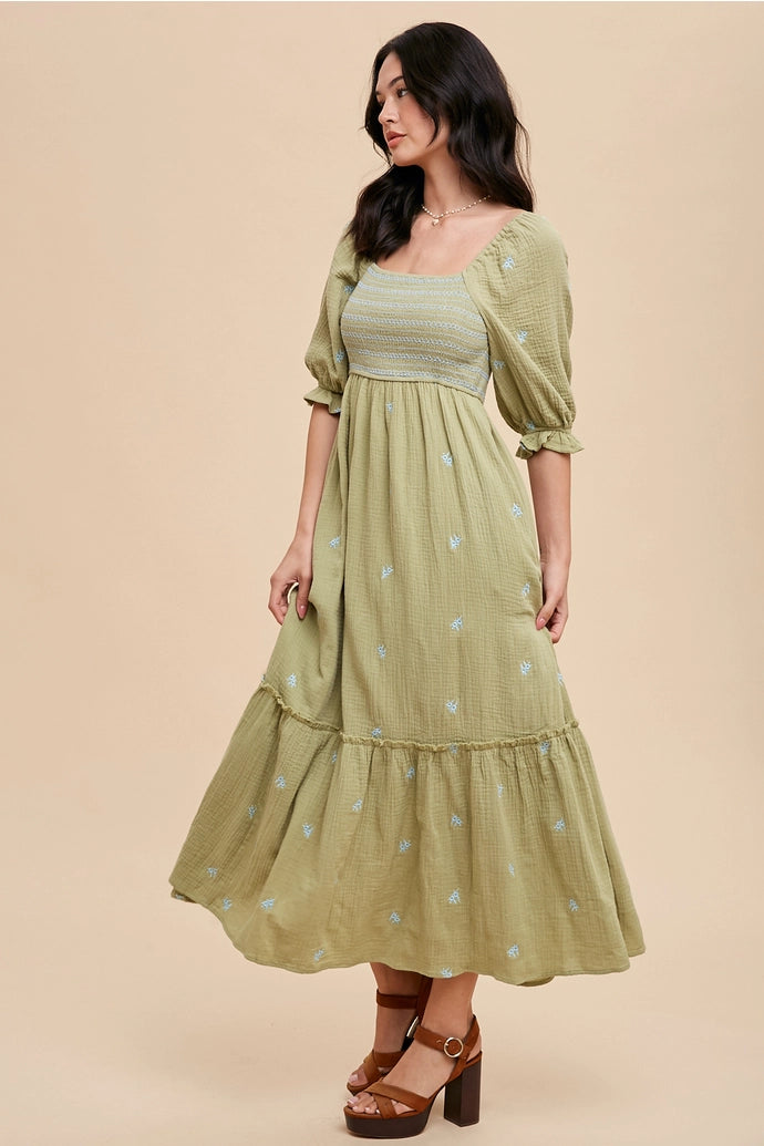 Phoebe Embroidered Smocked Dress