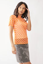 Load image into Gallery viewer, Checker Board Short Sleeve Mesh Top
